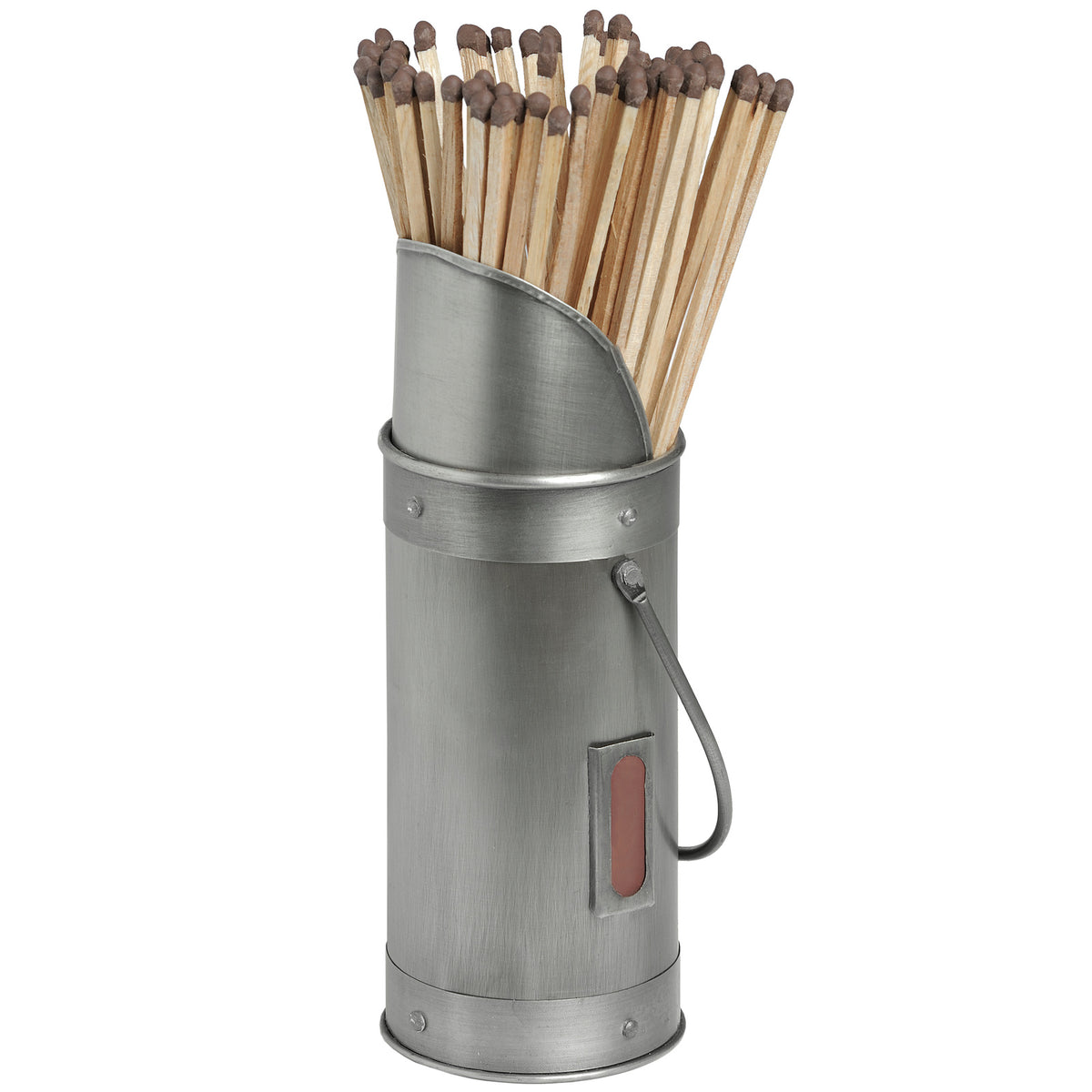 Antique Pewter Match Holder with 60 Matches - Silver