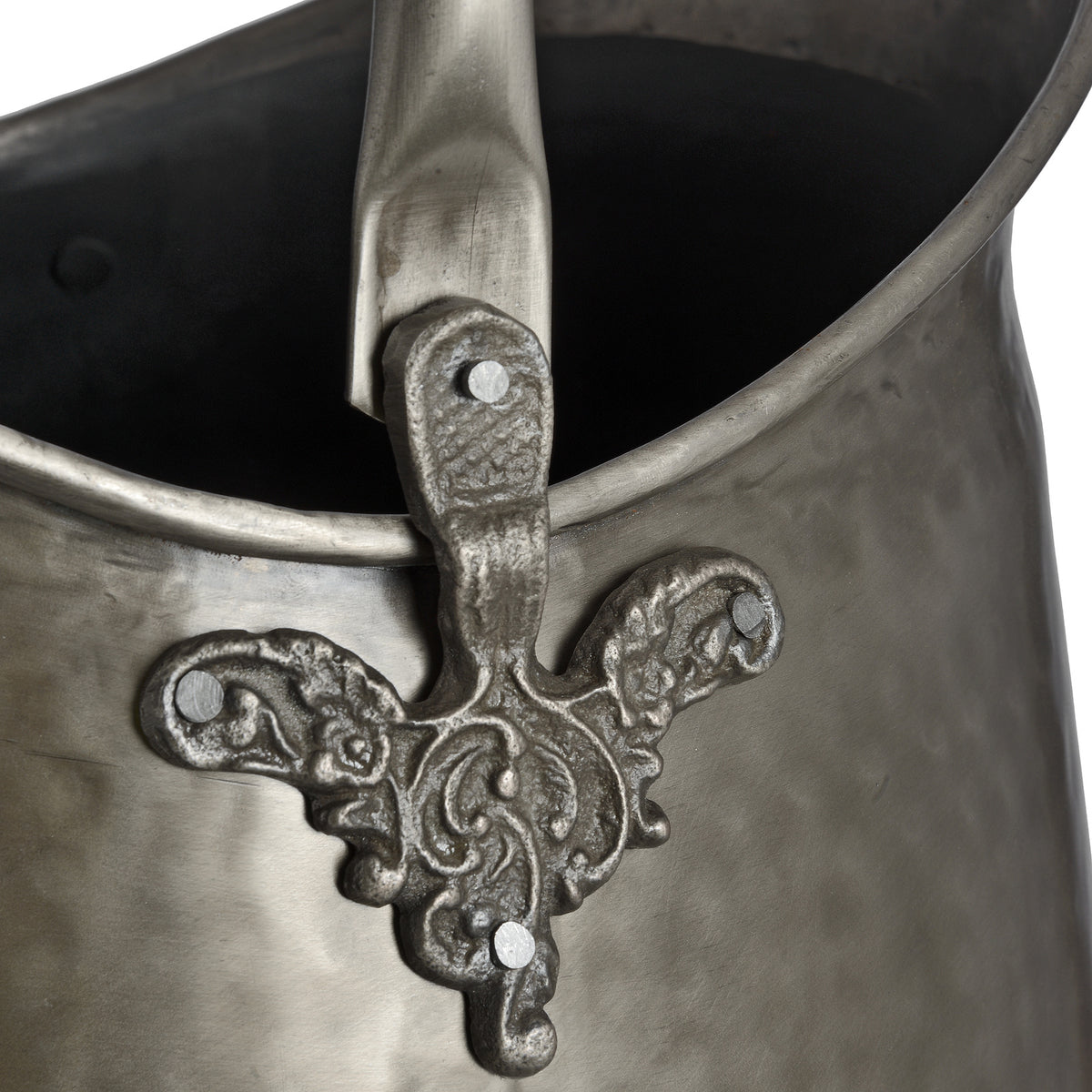 Antique Pewter Coal Bucket, detail