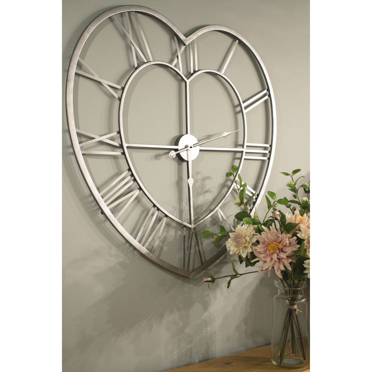 Silver Heart Skeleton Wall Clock - Silver