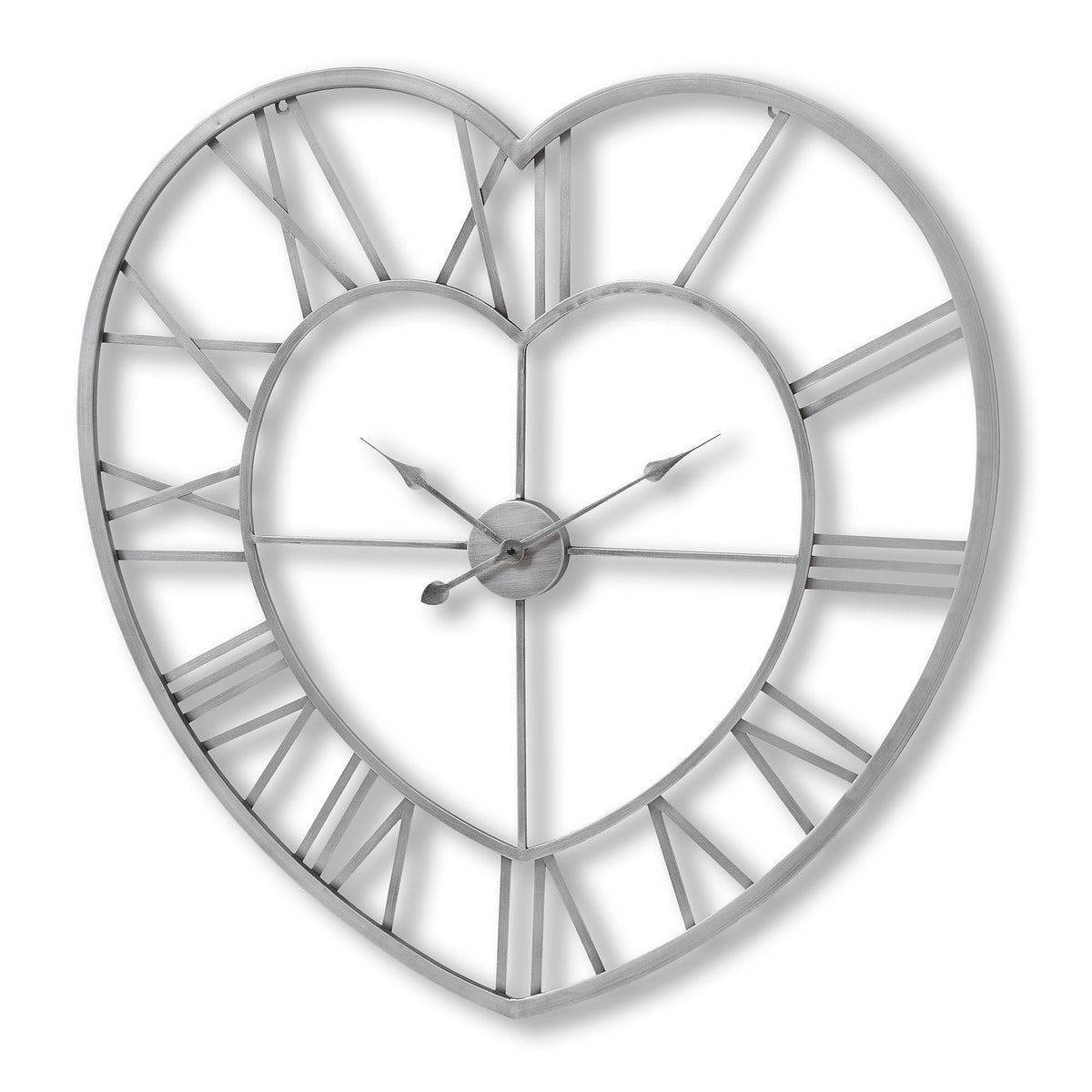 Silver Heart Skeleton Wall Clock - Silver