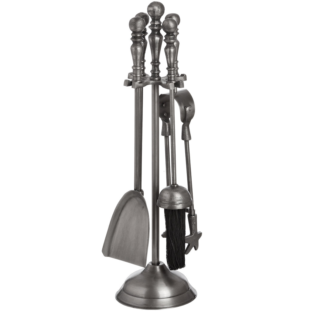 Traditional Companion Set In Antique Pewter - Silver
