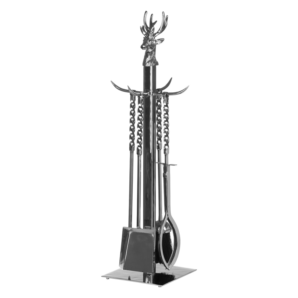 Hand Turned Stag Companion Set In Polished Nickel - Silver
