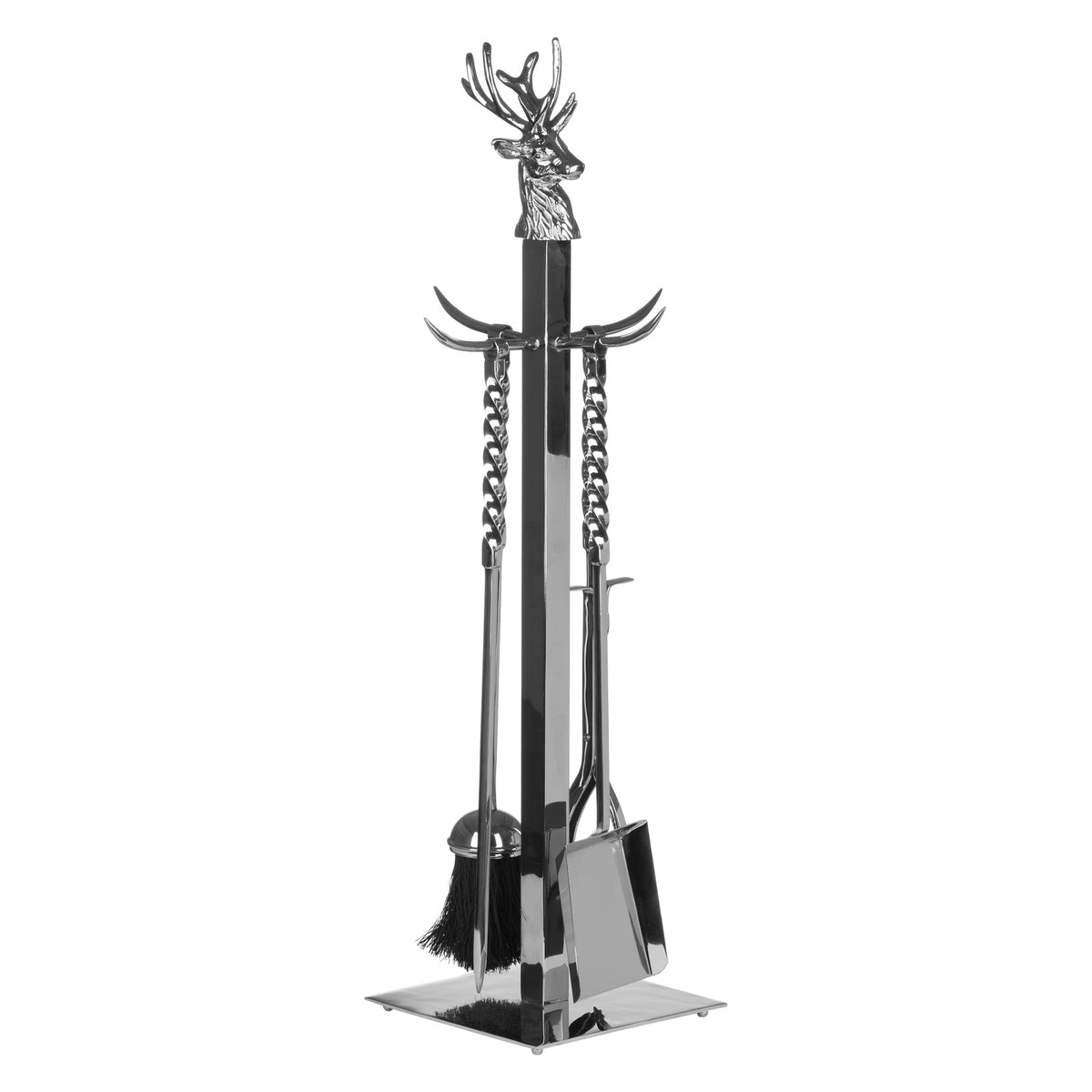 Hand Turned Stag Companion Set In Polished Nickel - Silver