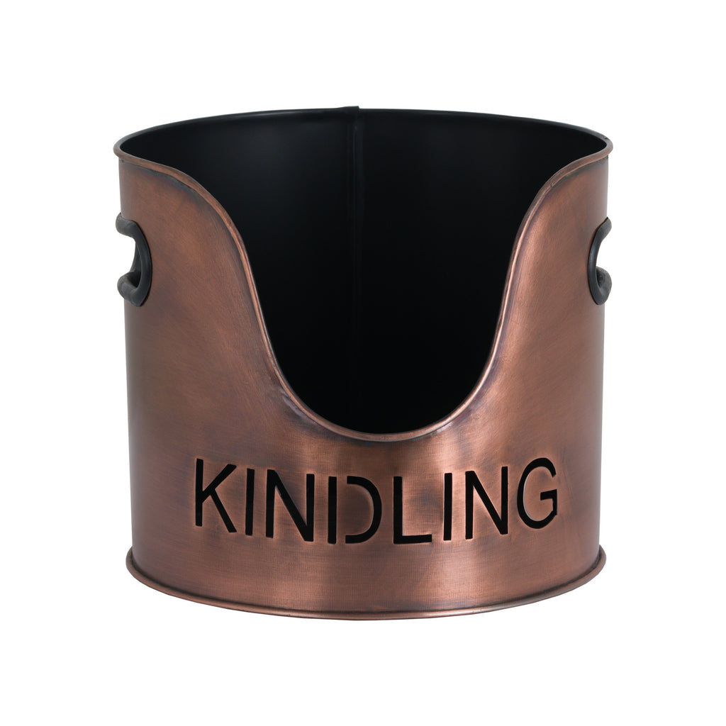 Copper Finish Logs and Kindling Buckets & Matchstick Holder - Copper