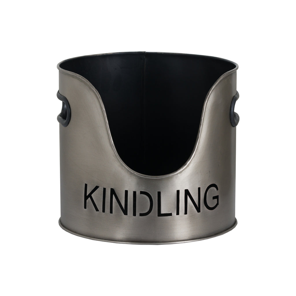 Pewter Finish Logs and Kindling Buckets & Matchstick Holder - Silver