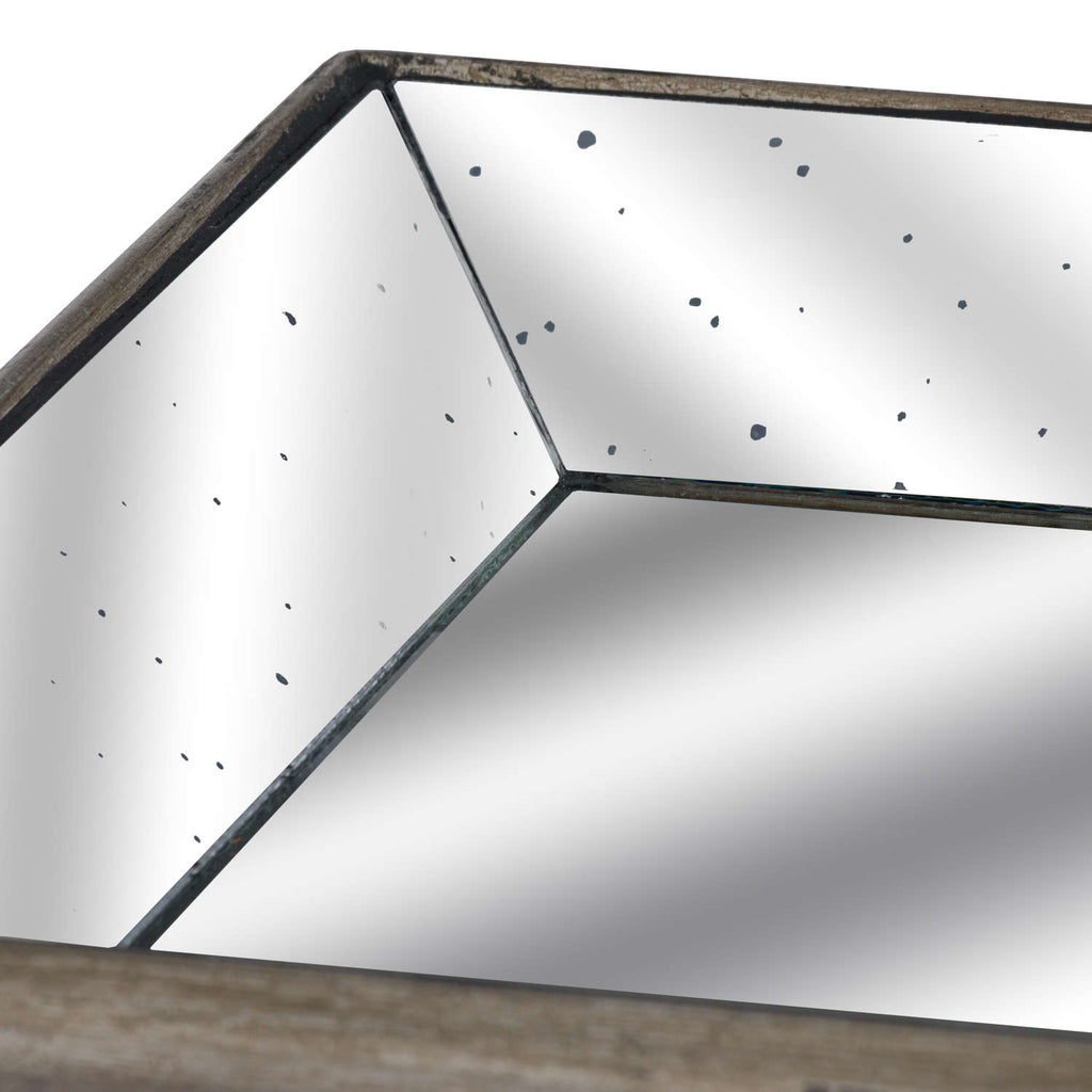 Astor Distressed Mirrored Tray with Wooden Detailing - Gold