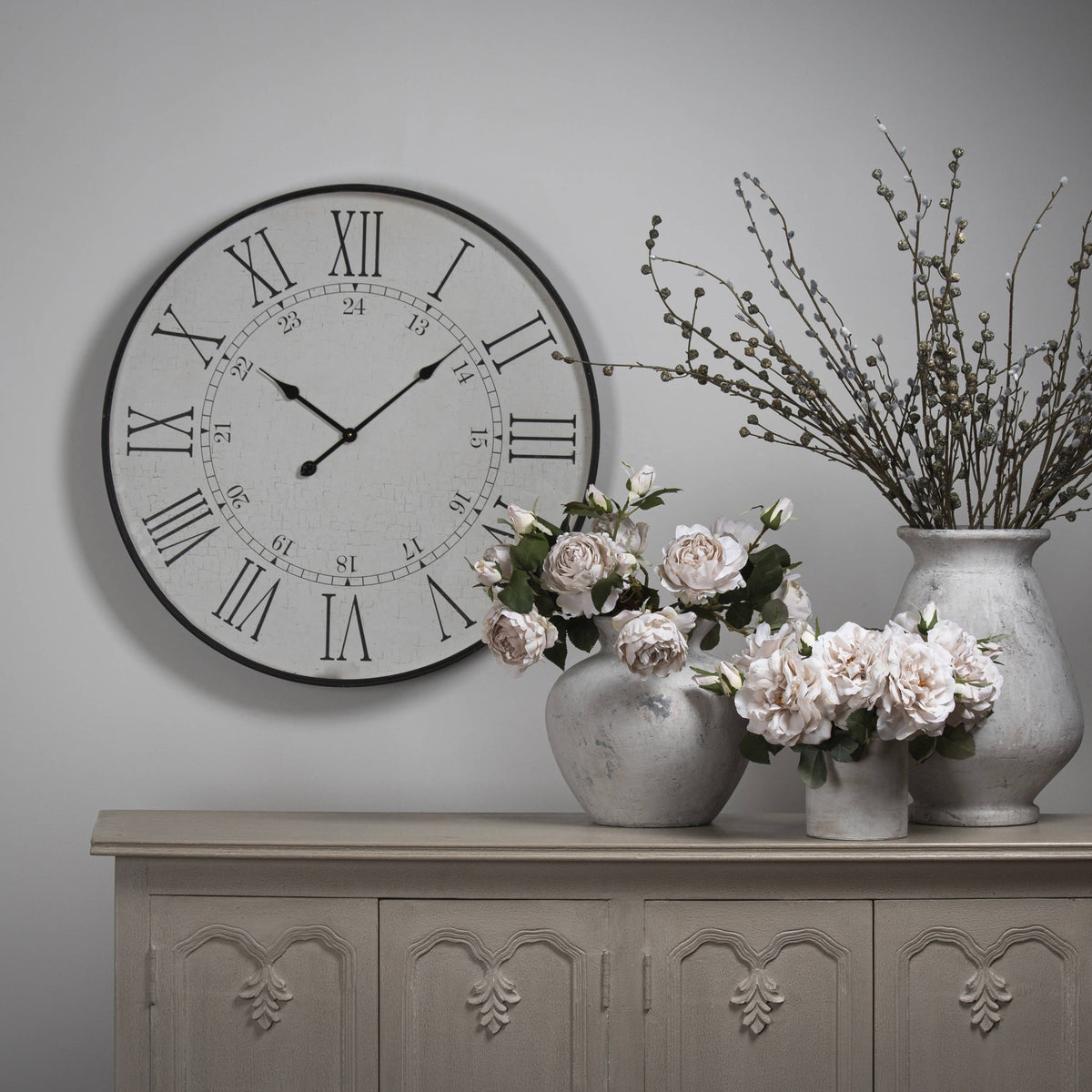 Large Embossed Station Clock - White