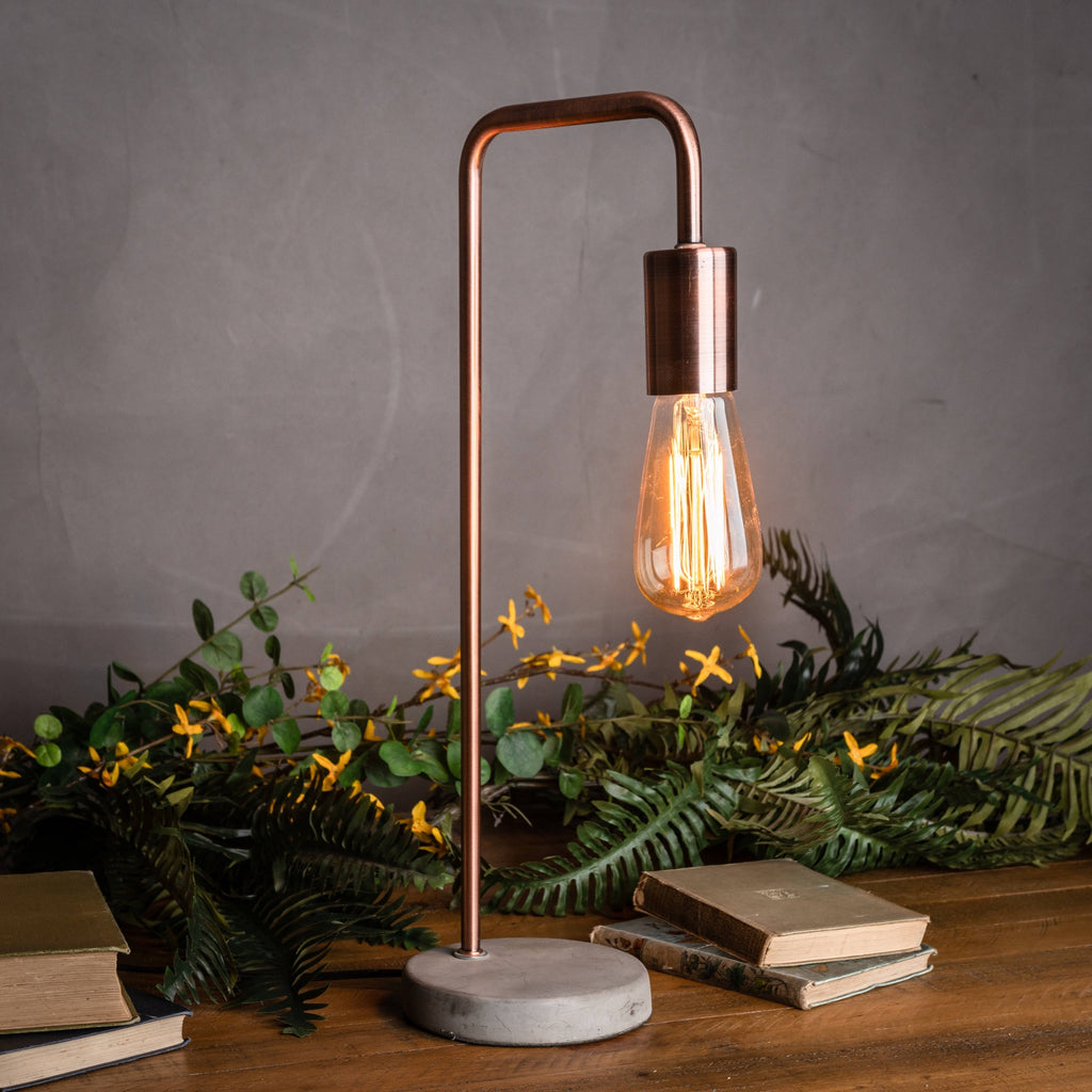 Copper Industrial Lamp with Stone Base - Copper