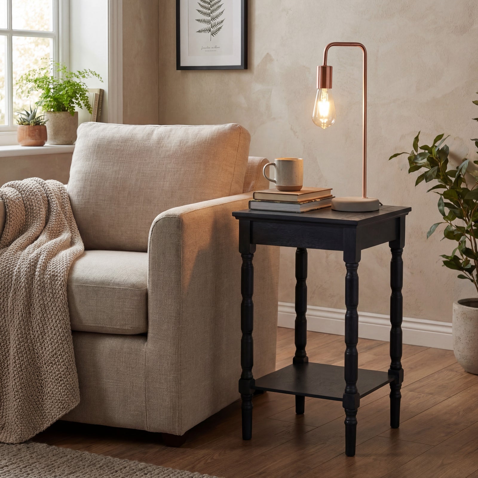 Copper Industrial Lamp with Stone Base