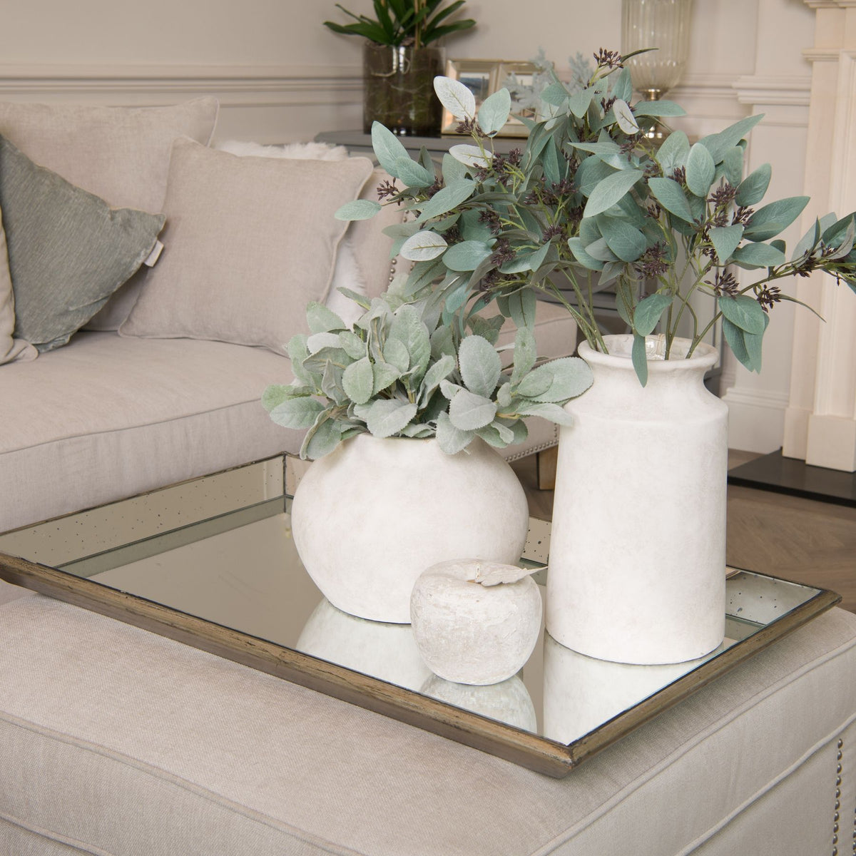 Astor Distressed Large Mirrored Tray with Wooden Detailing