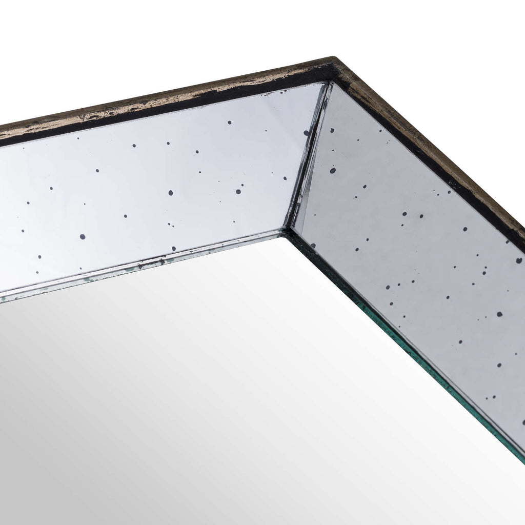 Astor Distressed Mirrored Square Tray W/Wooden Detailing Sml - Brown