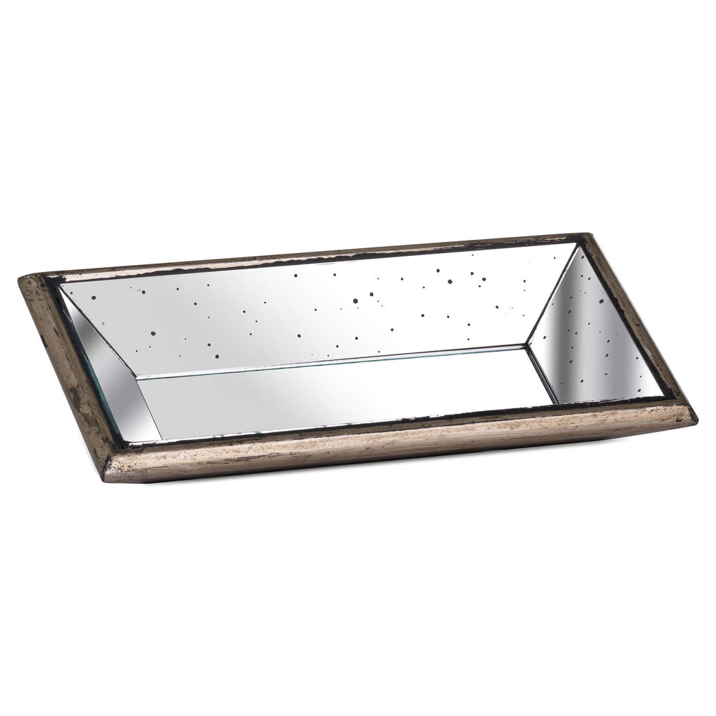 Astor Distressed Mirrored Display Tray with Wooden Detailing - Brown