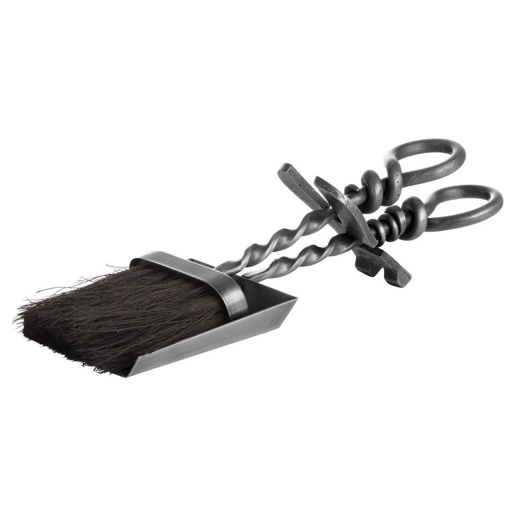 Silver Hearth Tidy Set with Hand Turned Loop Handle - Silver
