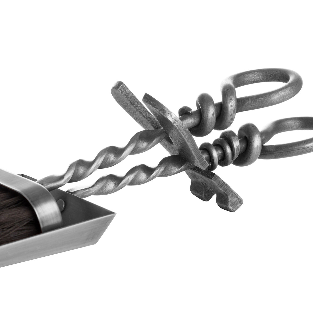 Silver Hearth Tidy Set with Hand Turned Loop Handle - Silver