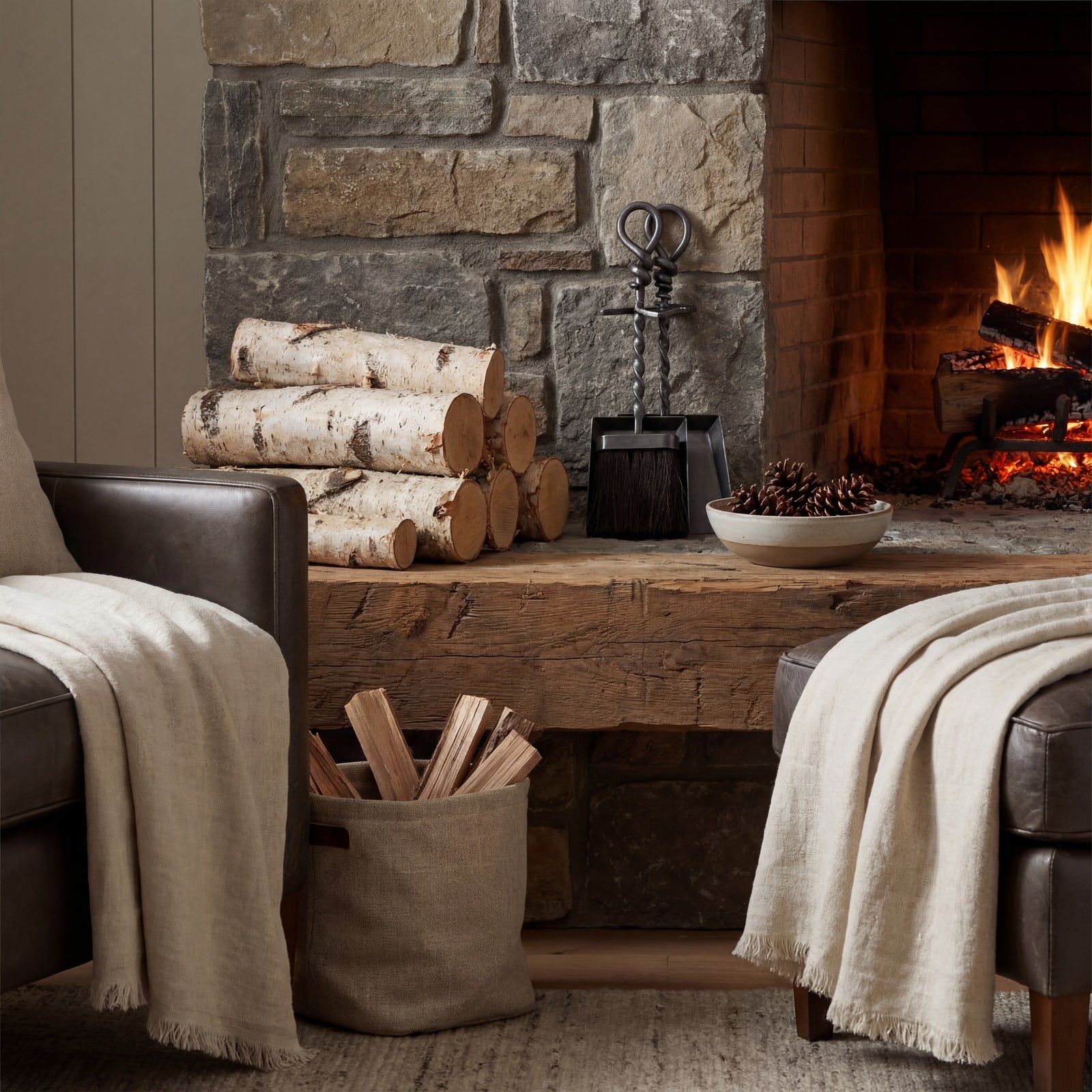 Silver Hearth Tidy Set with Hand Turned Loop Handle