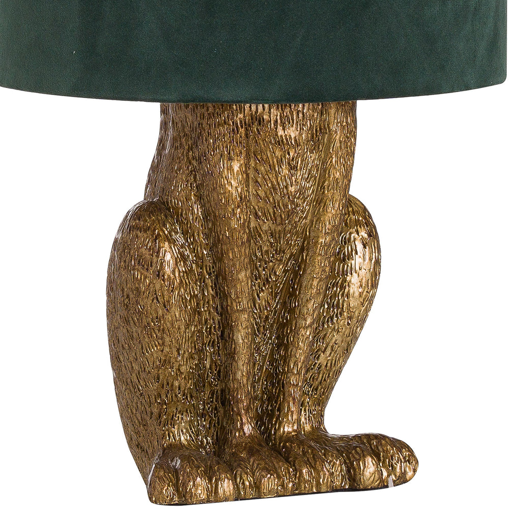 Antique Gold Hare Table Lamp with Green Velvet Shade - Gold
