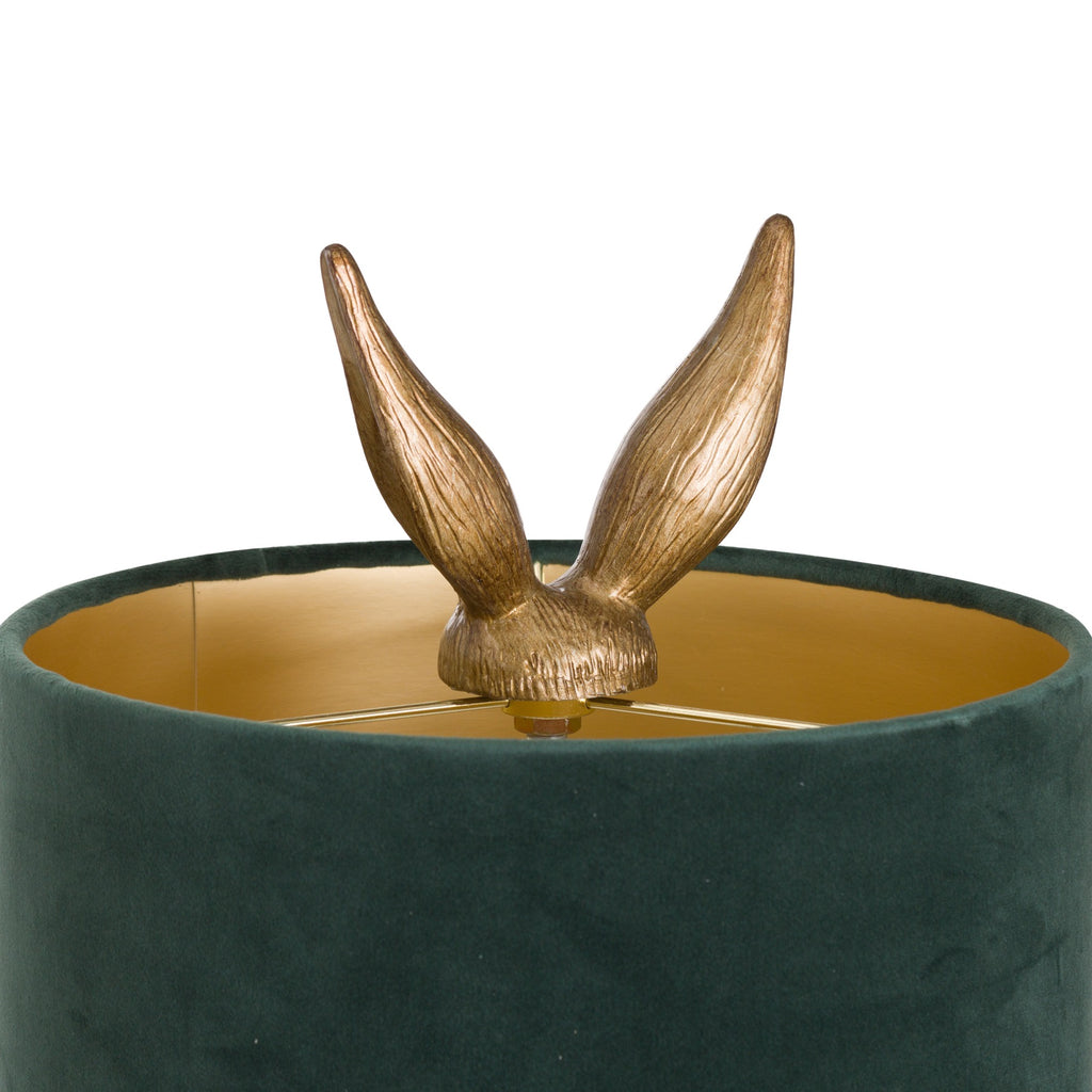Antique Gold Hare Table Lamp with Green Velvet Shade - Gold