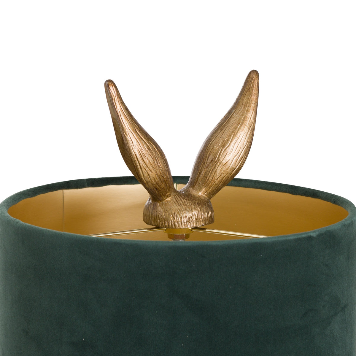 Antique Gold Hare Table Lamp with Green Velvet Shade - Gold