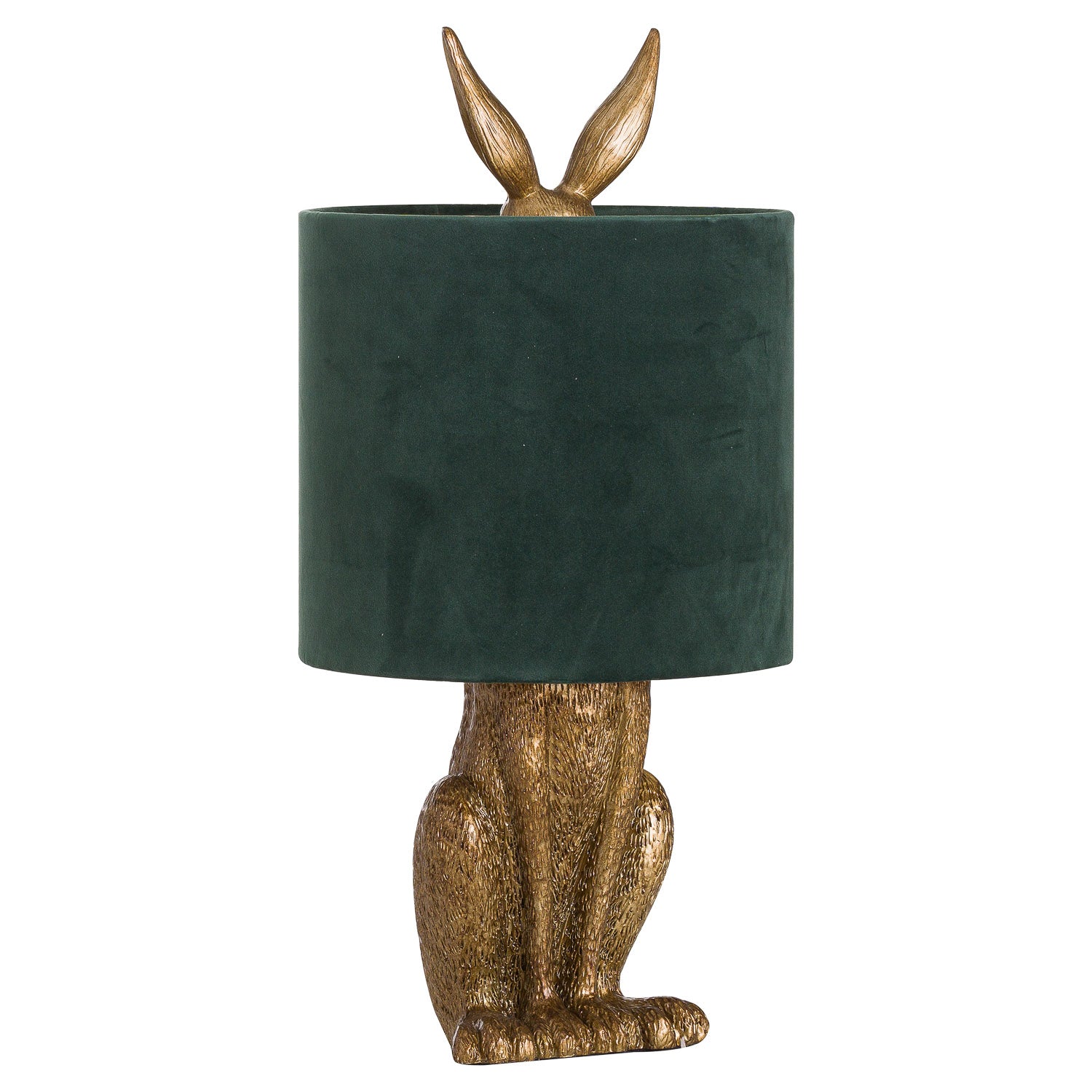 Antique Gold Hare Table Lamp with Green Velvet Shade