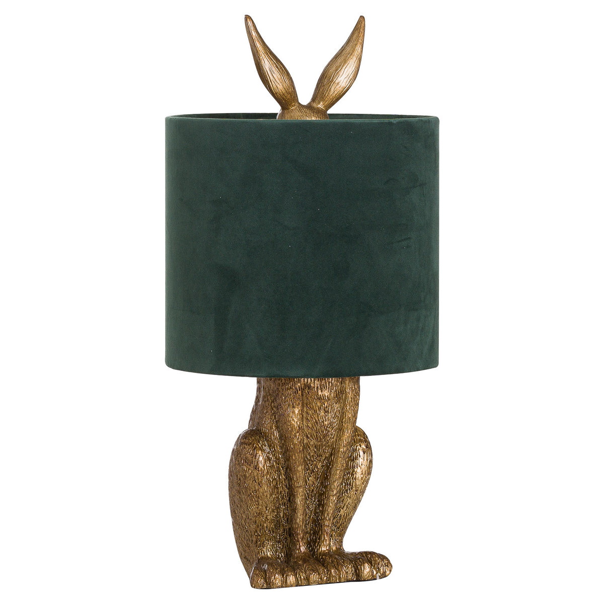 Antique Gold Hare Table Lamp with Green Velvet Shade - Gold