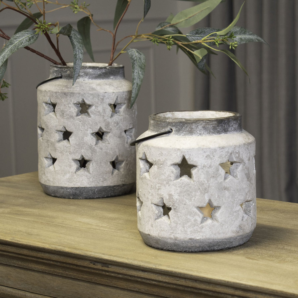 Bloomville Large Stone Star Lantern - Stone