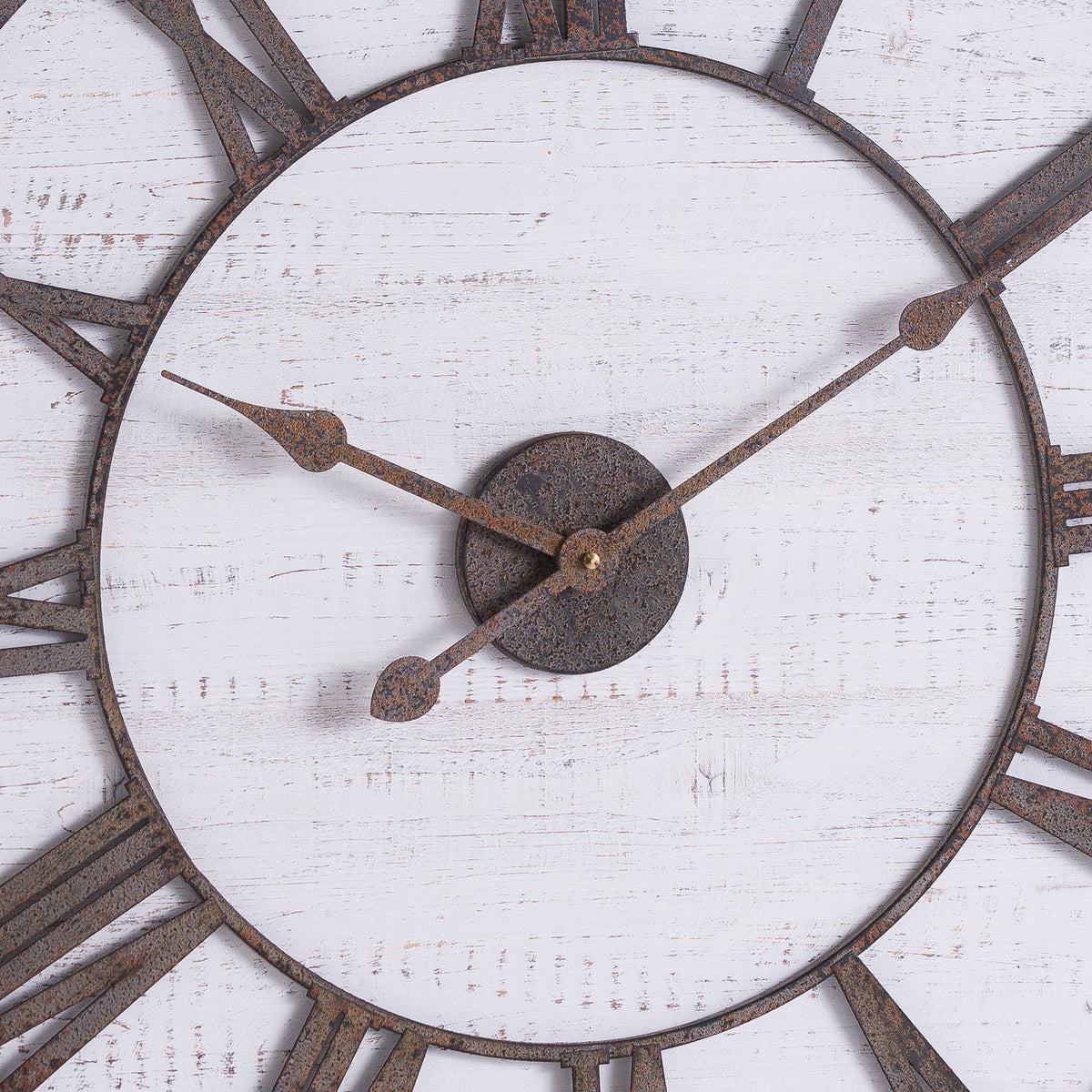 Rustic Wooden Clock with Aged Numerals and Hands - Antique Brass