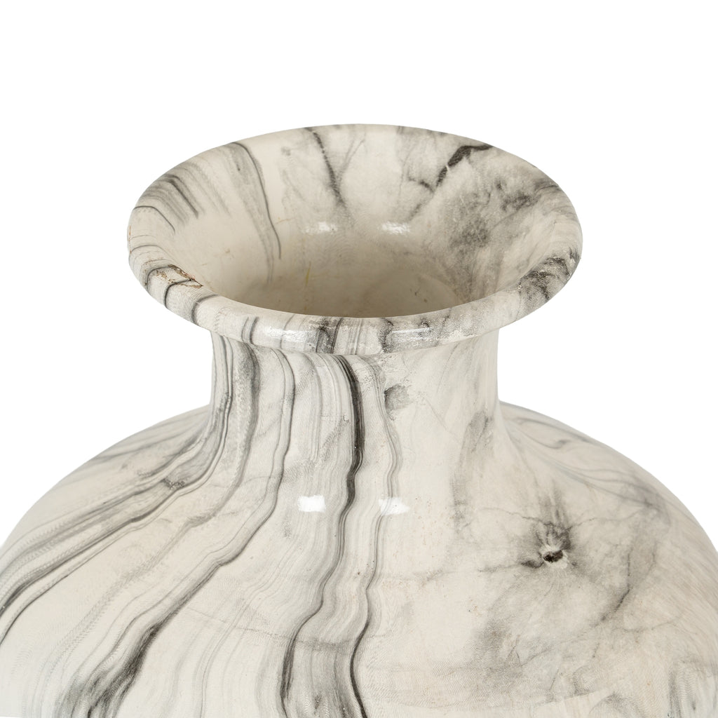 Marble Effect Squat Vase - White