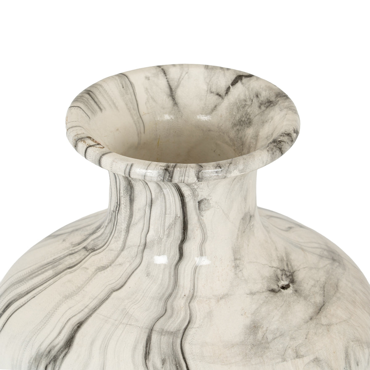 Marble Effect Squat Vase - White