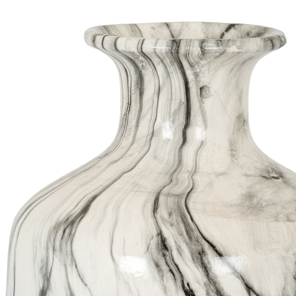 Marble Effect Squat Vase - White