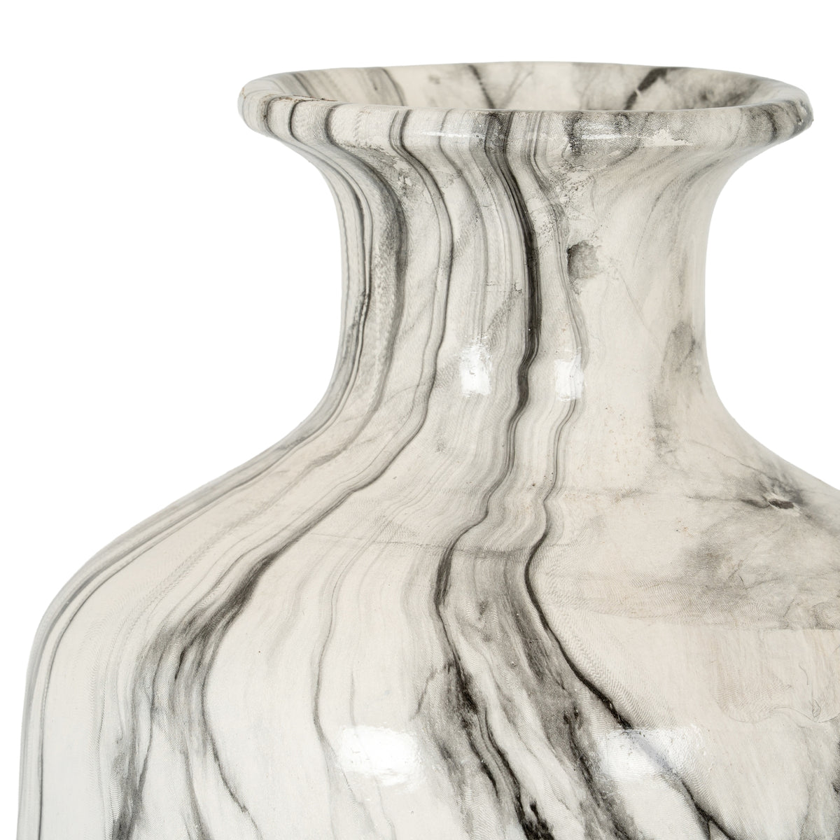 Marble Effect Squat Vase - White