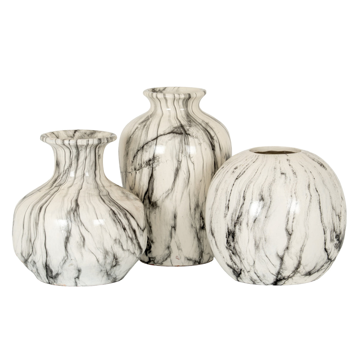 Marble Effect Squat Vase - White