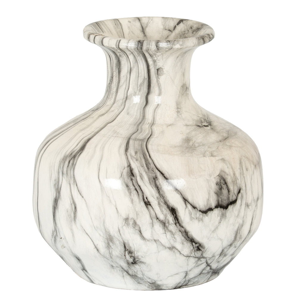Marble Effect Squat Vase - White