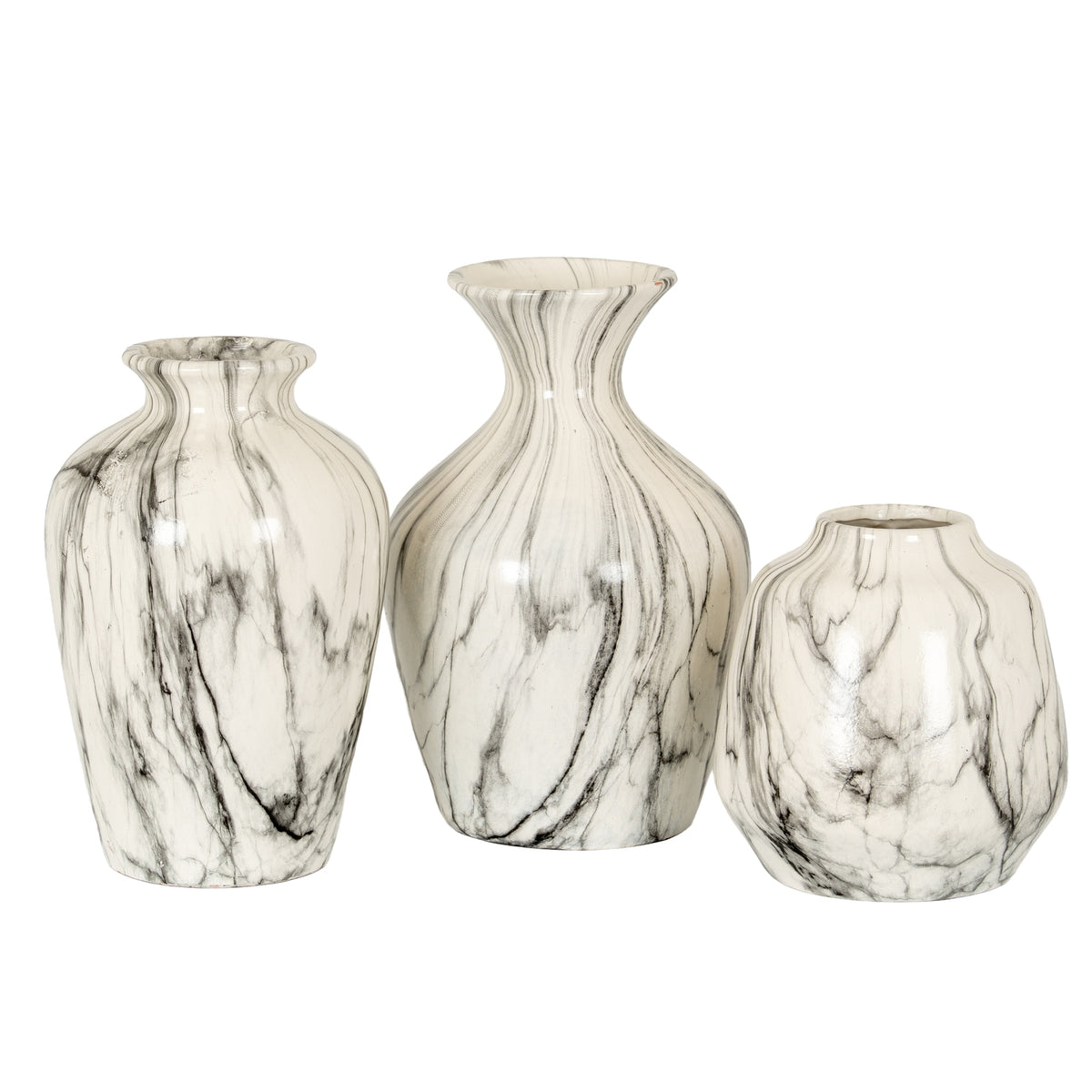 Marble Effect Ellipse Large Vase - White