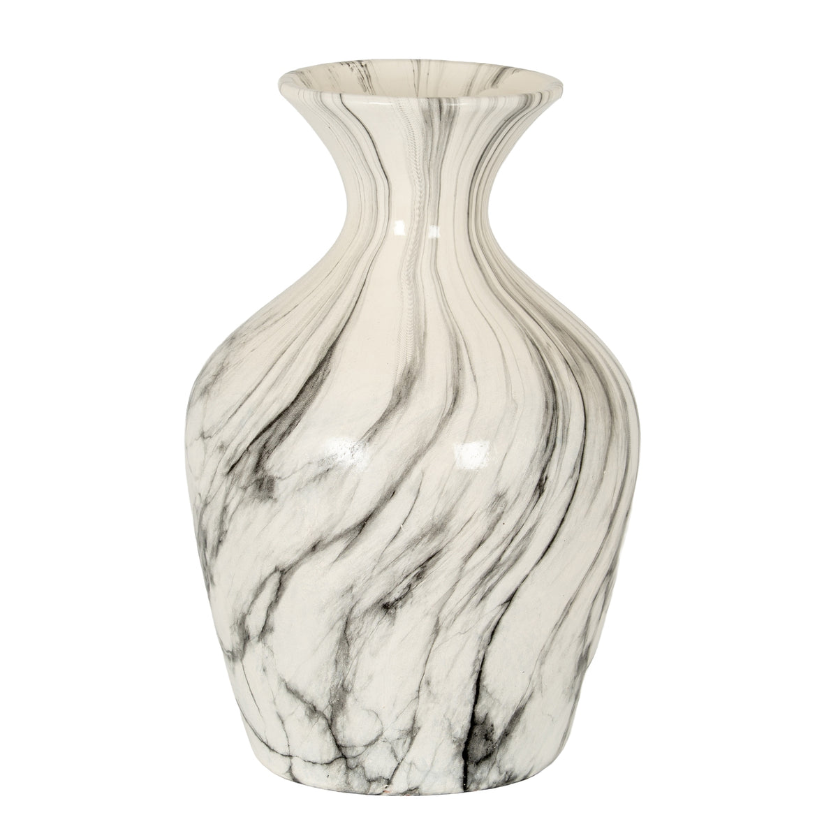 Marble Effect Ellipse Large Vase - White