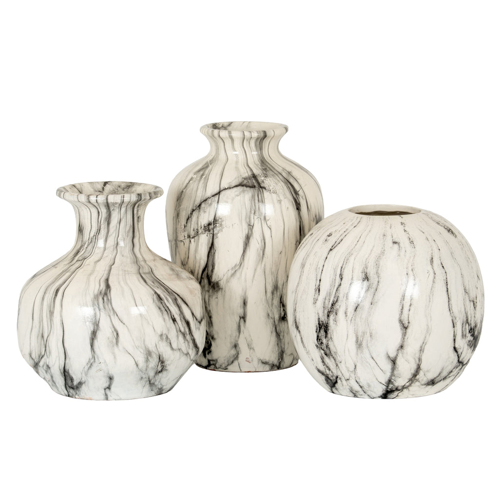 Marble Effect Pudding Vase - White