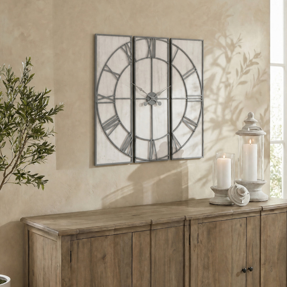 Roza Panelled Wall Clock - Silver