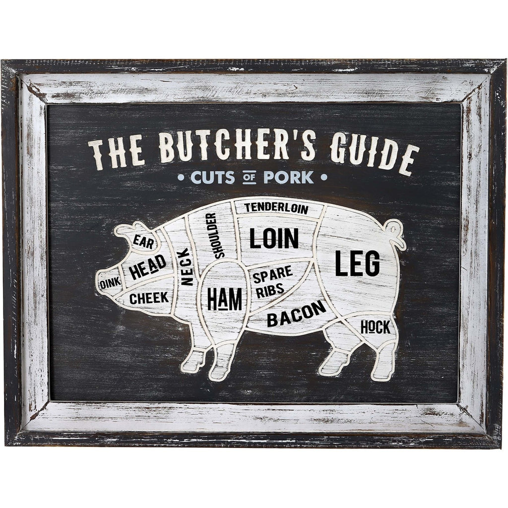 Butchers Cuts Pork Wall Plaque - White