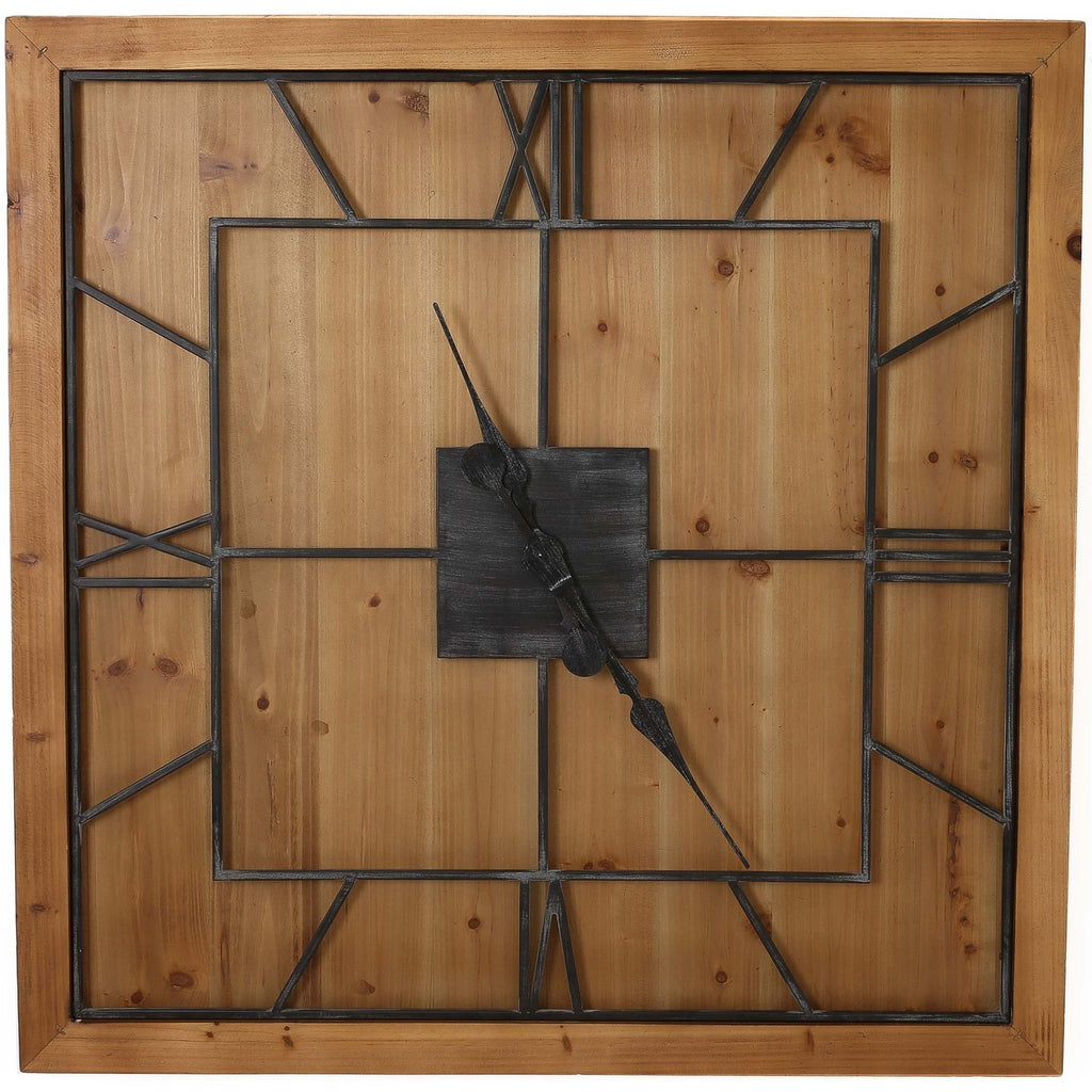 Williston Square Large Wooden Wall Clock - Brown