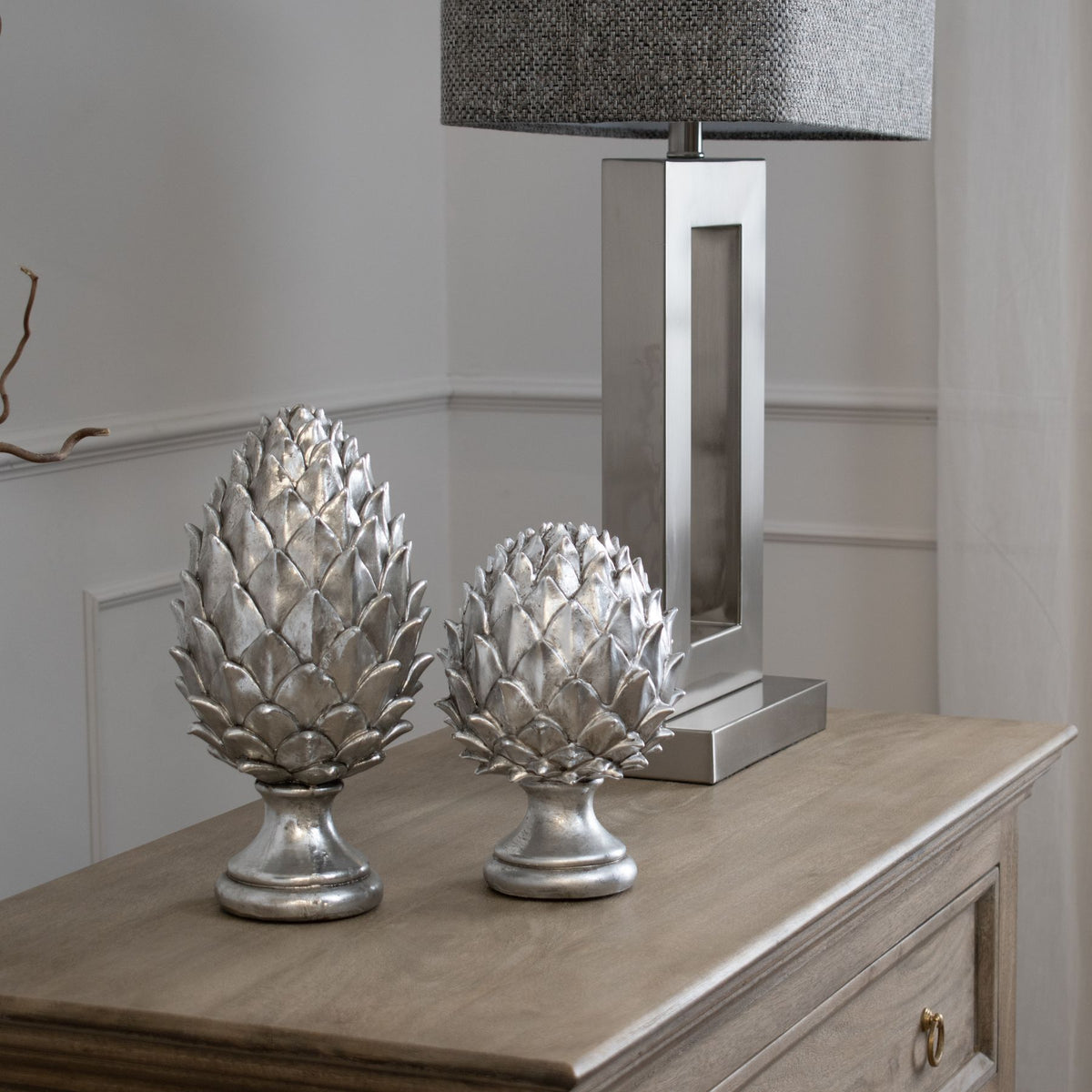 Tall Silver Pinecone Finial - Silver