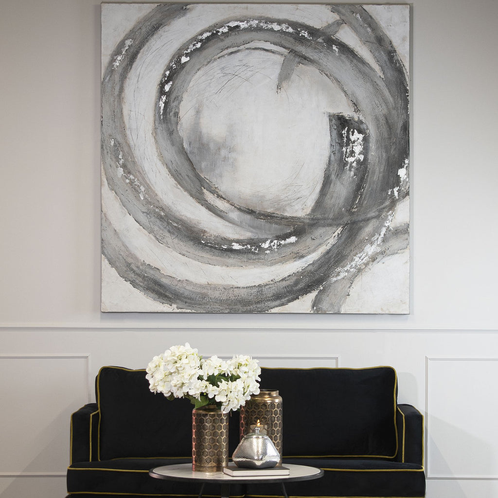 Galaxy Silver and Grey Hand Painted Canvas - Silver