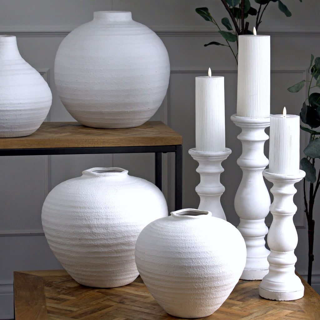 Matt White Ceramic Candle Holder - White