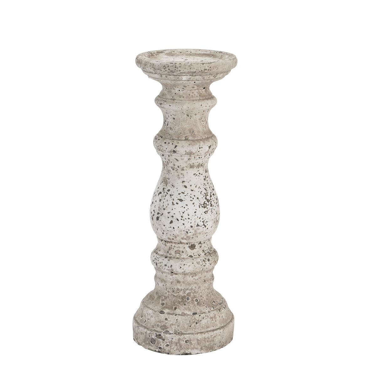 Small Stone Ceramic Column Candle Holder - Stone