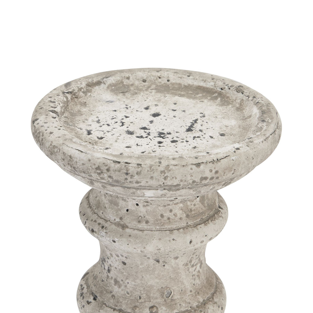 Large Stone Ceramic Column Candle Holder - Stone