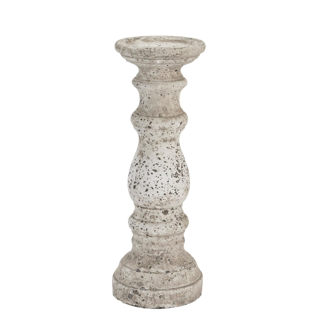 Large Stone Ceramic Column Candle Holder - Stone