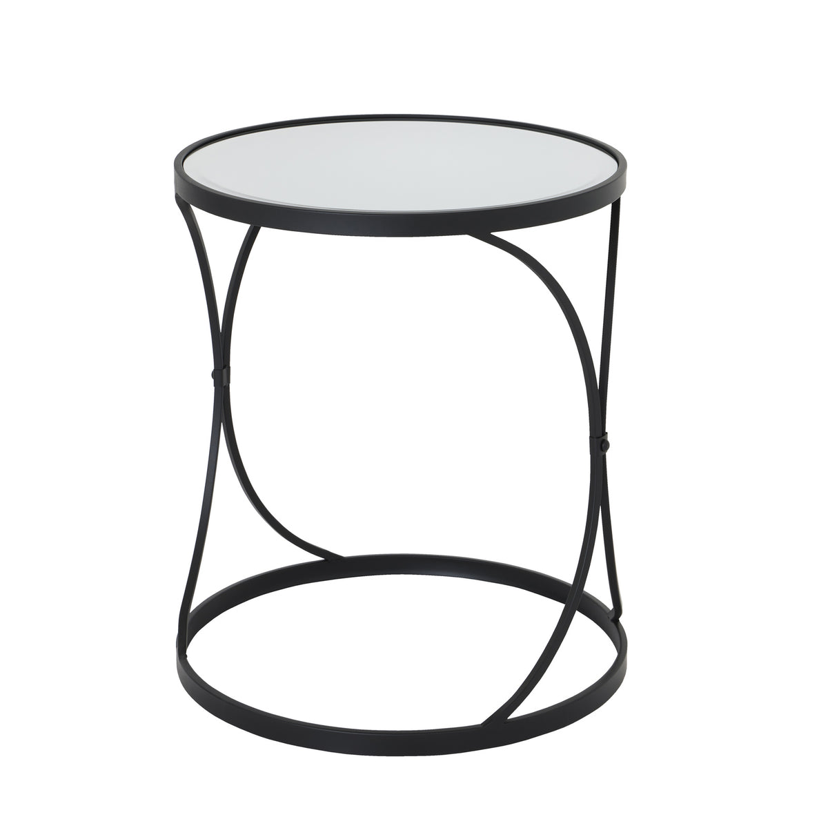 Concaved Set of Two Black Mirrored Side Tables - Black