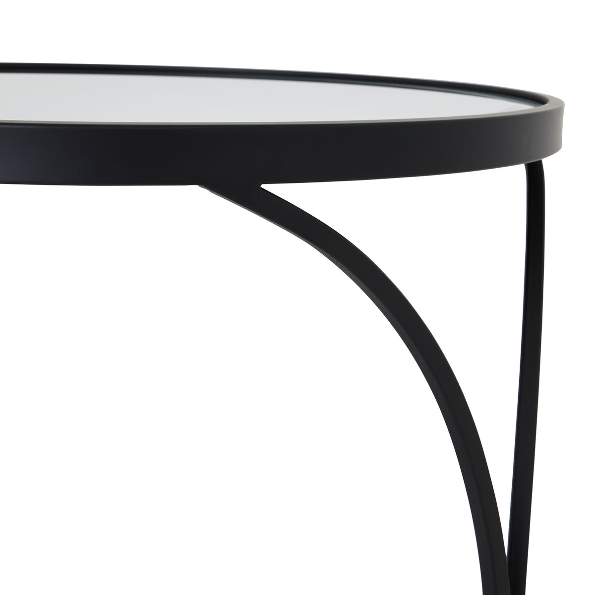 Concaved Set of Two Black Mirrored Side Tables - Black