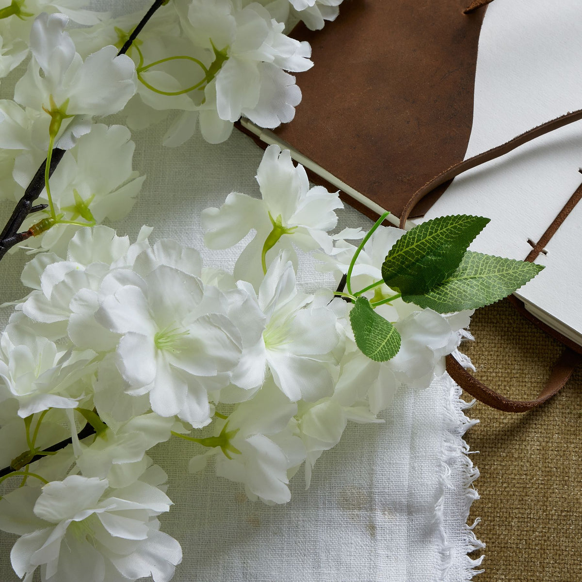 Large White Full Cherry Blossom Stem - White