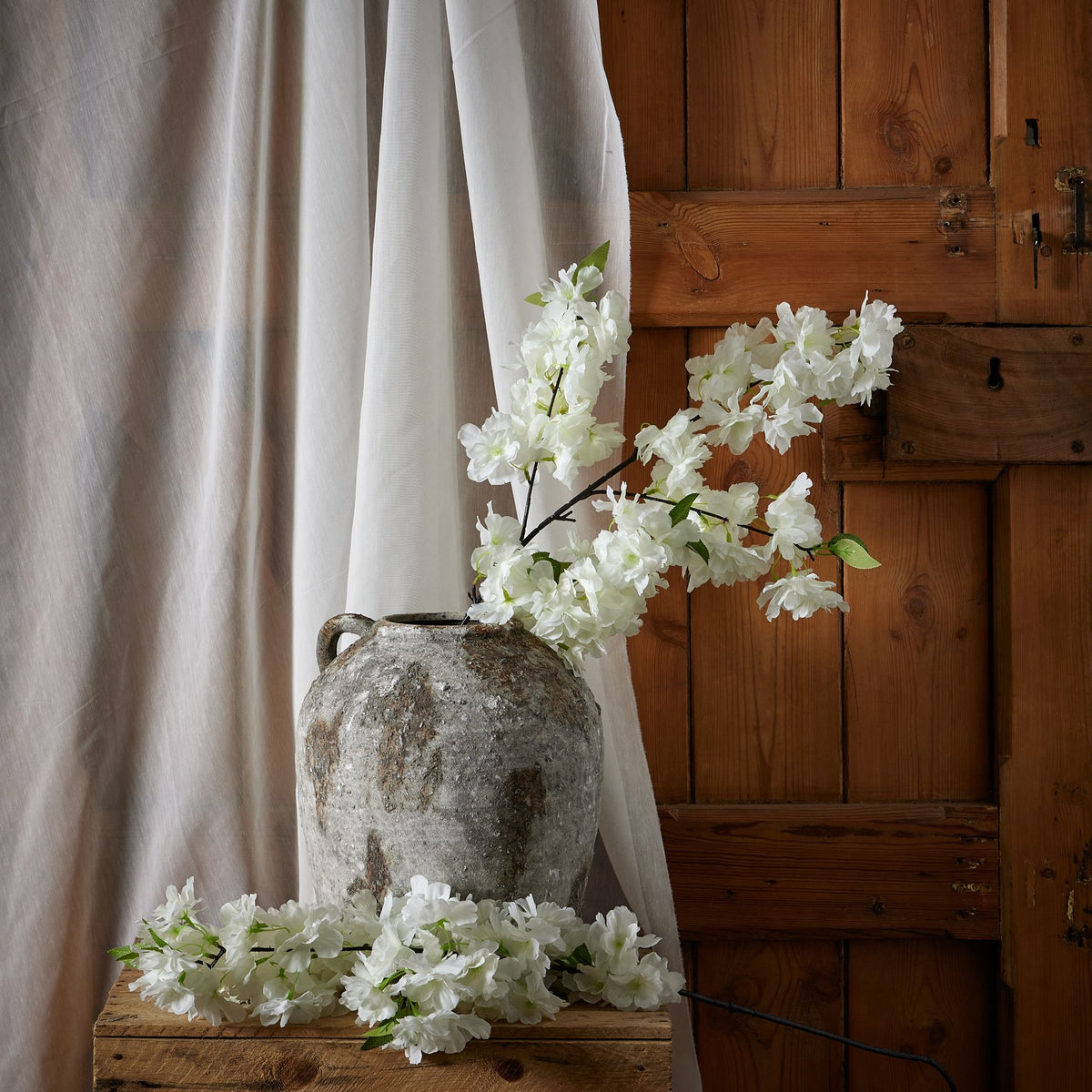 Large White Cherry Blossom Stem - White