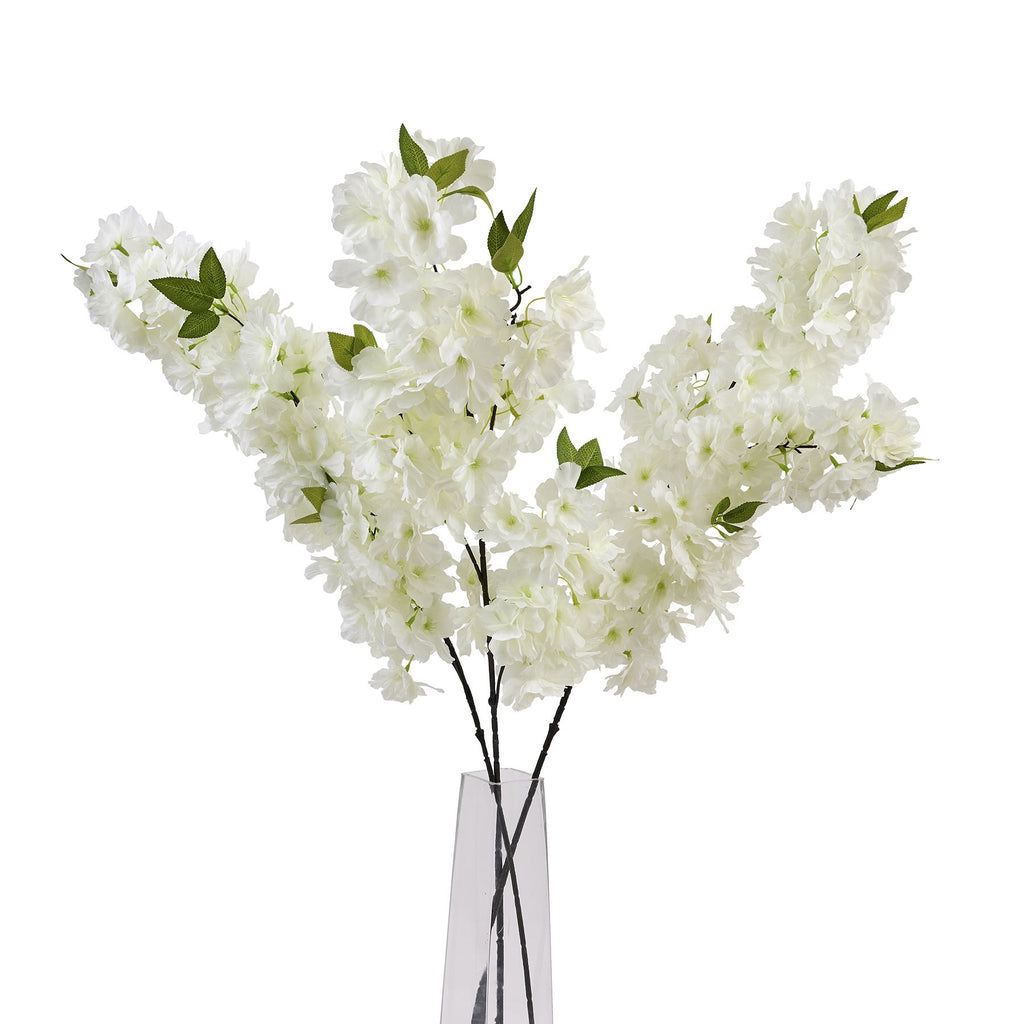 Large White Full Cherry Blossom Stem - White