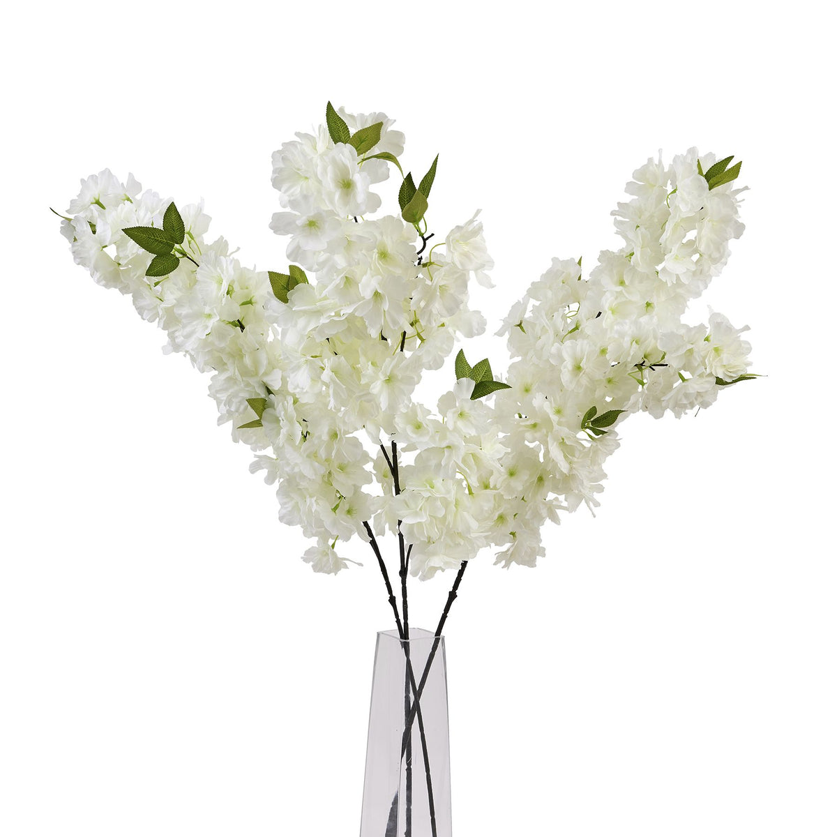 Large White Full Cherry Blossom Stem - White